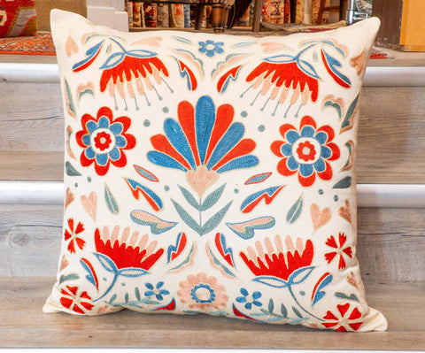 Handmade Uzbek Suzani Silk Cushion - 307746-BG