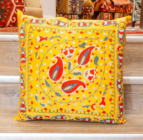 Handmade Uzbek Suzani Silk Cushion - 307746-BL