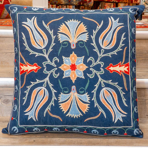 Handmade Uzbek Suzani Silk Cushion - 307746BN