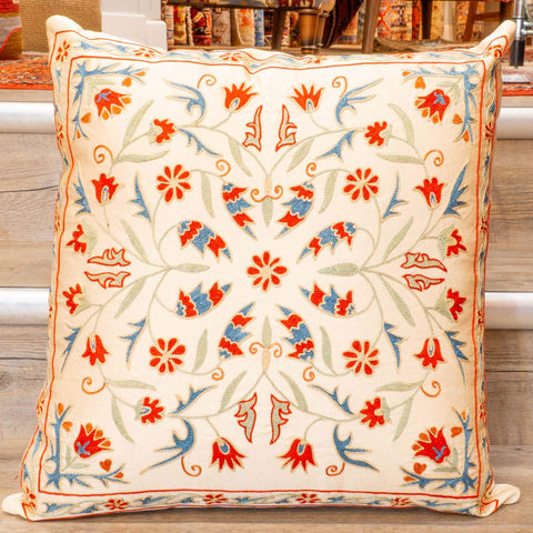 Handmade Uzbek Suzani Silk Cushion - 307746BW