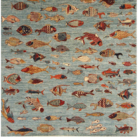 Handmade Afghan Fish rug - ENR308457