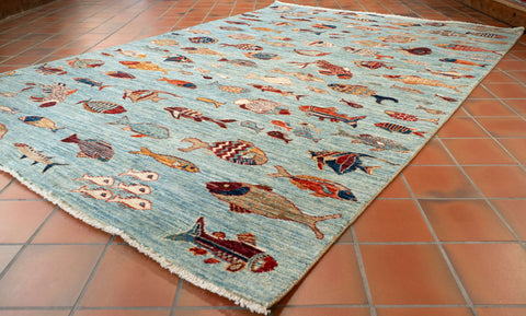 Handmade Afghan Fish rug - 308457