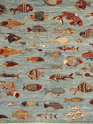 Handmade Afghan Fish rug - ENR308457