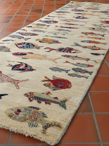 Handmade Afghan Fish runner - 308459