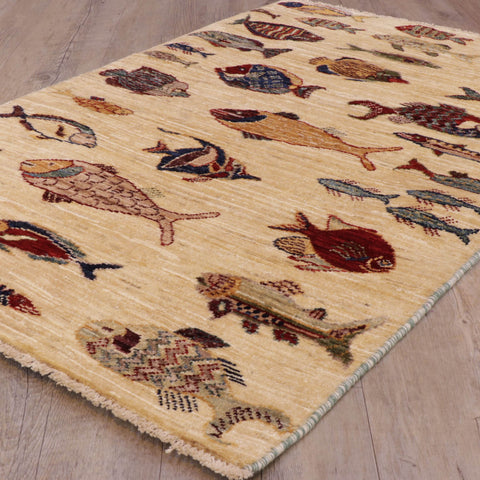 Handmade Afghan Fish rug - 308463