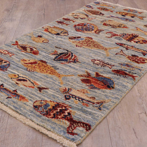 Handmade Afghan Fish rug - 308466