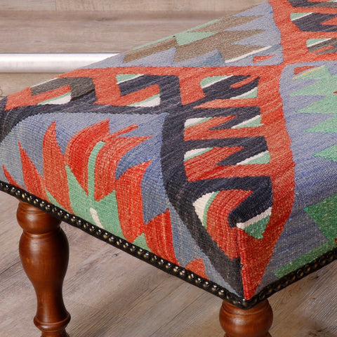 Medium handmade Turkish kilim covered stool - 308594