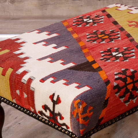 Medium handmade Turkish kilim covered stool - 308595