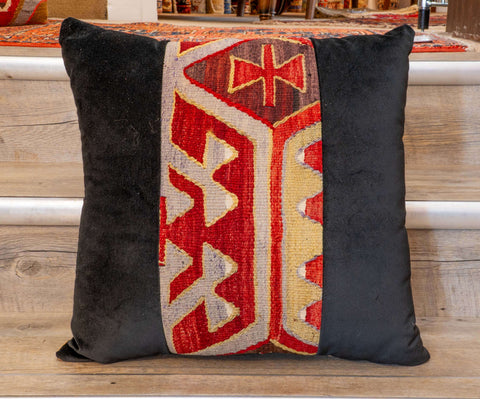 Medium contemporary classic Turkish kilim & velvet cushion - 309092-a