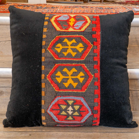 Medium contemporary classic Turkish kilim & velvet cushion - 309092-B