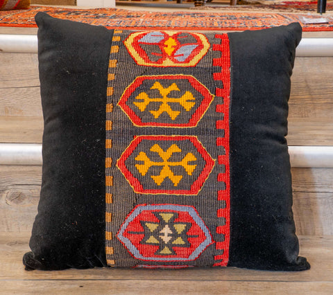 Medium contemporary classic Turkish kilim & velvet cushion - 309092-B