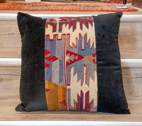 Medium contemporary classic Turkish kilim & velvet cushion - 309092-F