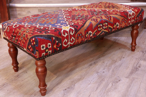 Turkish kilim covered bench stool - 309328