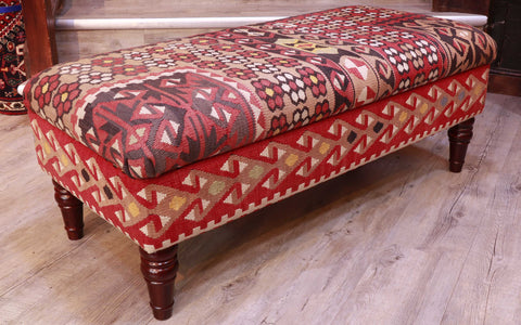 Turkish Kilim covered ottoman -309357