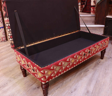 Turkish Kilim covered ottoman -309357