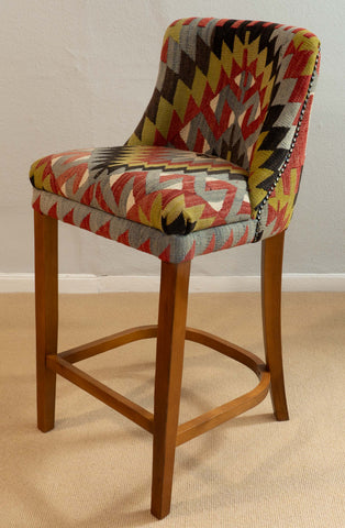 Turkish kilim covered Counter height stool - 309773-A