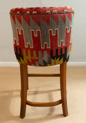 Turkish kilim covered Counter height stool - 309773-A