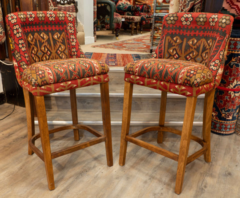 Turkish kilim covered Counter height stool - 309773