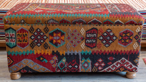 Antique Kilim covered blanket chest - 310393-A