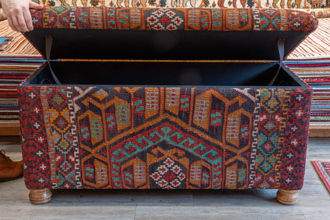 Antique Kilim covered blanket chest - 310393-A