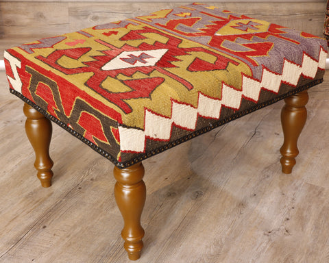 Large Turkish Kilim Stool - 307558