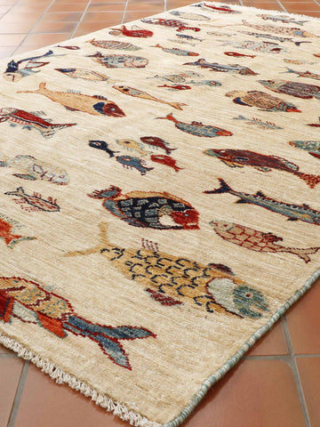 Handmade Afghan Fish rug - 308456