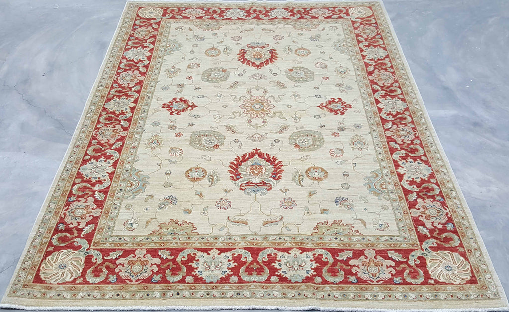 Handmade fine Afghan Ziegler with silk highlights rug - ENR308476