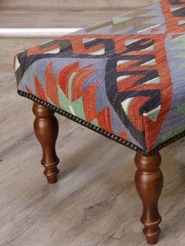 Medium handmade Turkish kilim covered stool - 308594