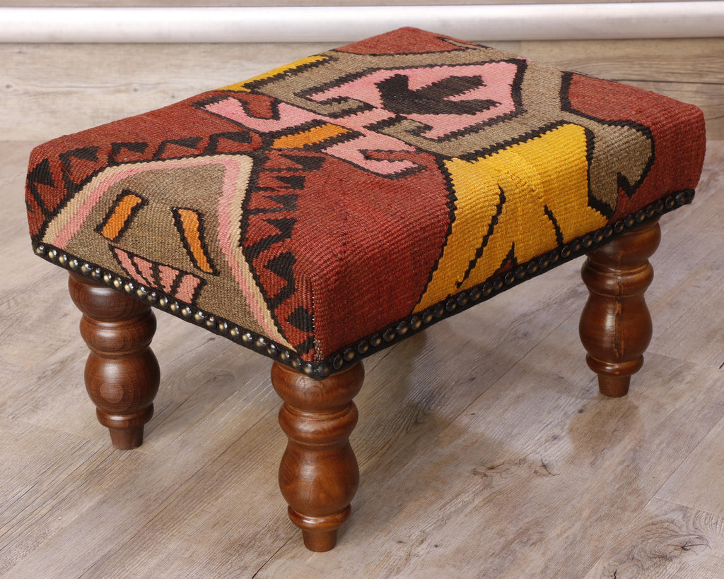 Small handmade Turkish kilim stool - 308626