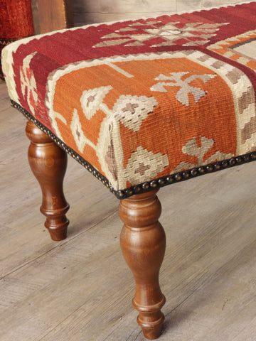 Turkish kilim covered bench stool - 308942