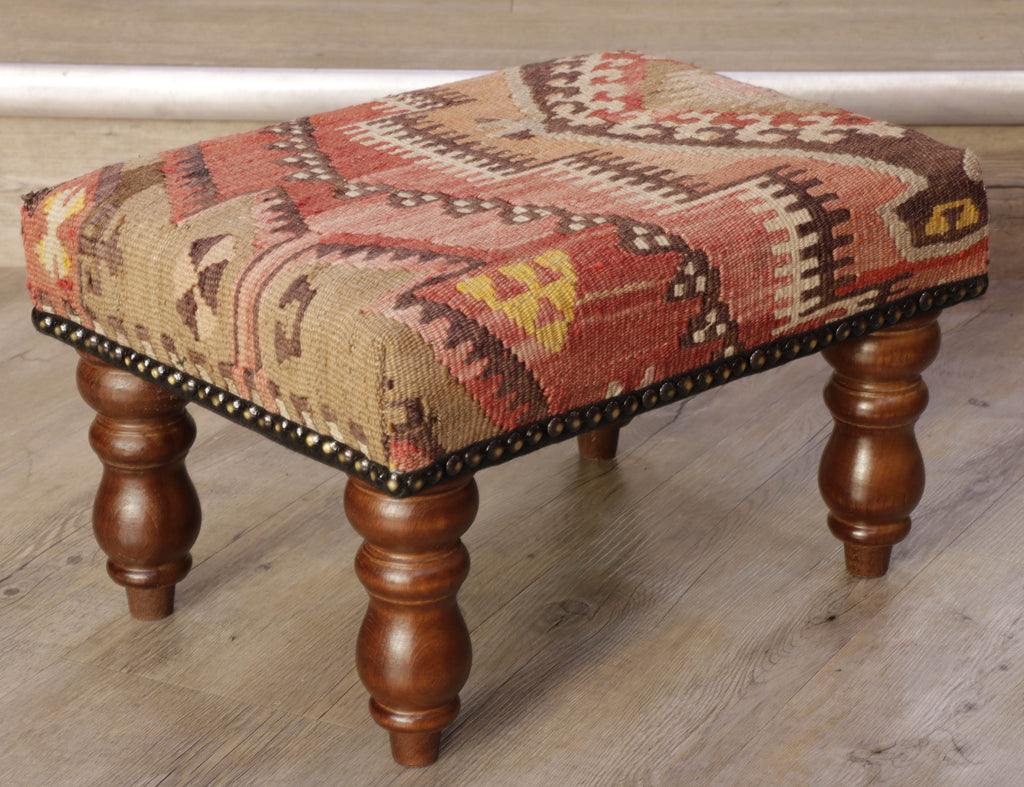 Small handmade Turkish kilim stool - 308946